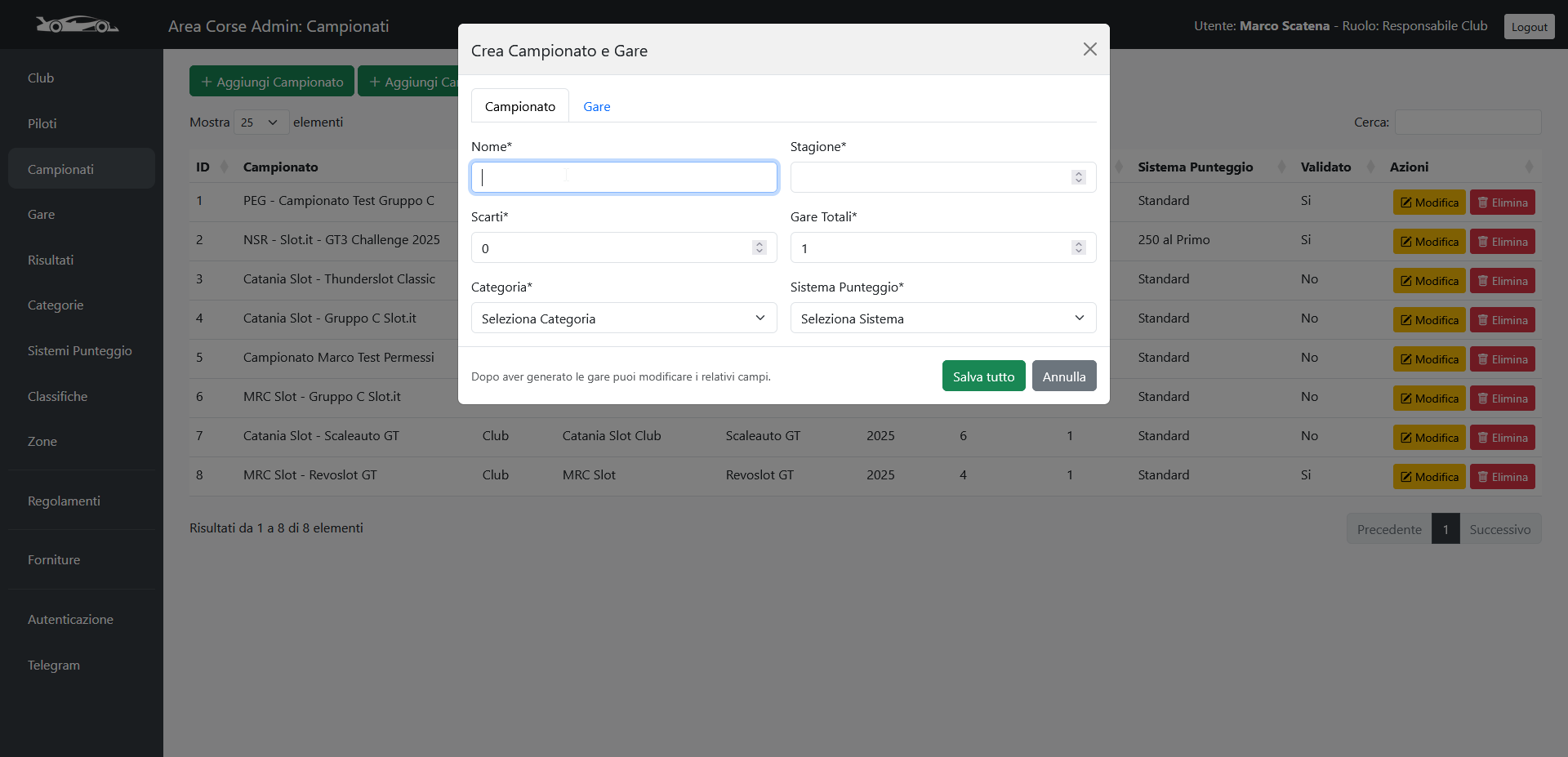 Step 2: Crea un nuovo campionato