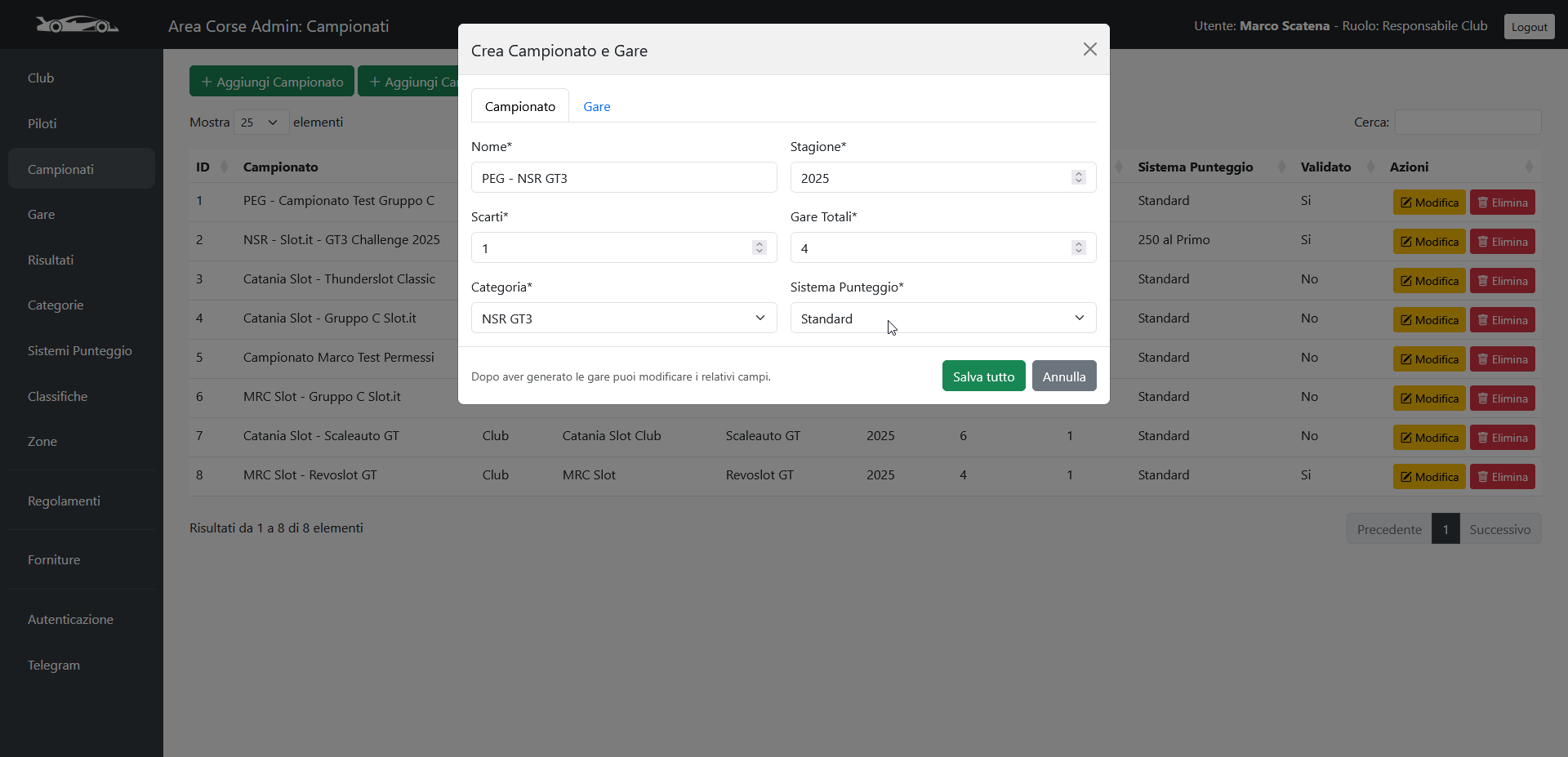 Step 3: Inserisci i dati del campionato