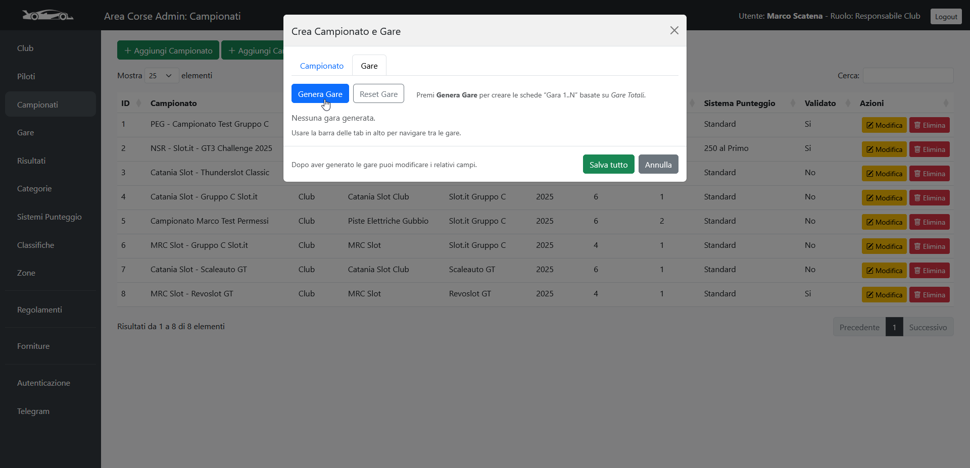 Step 4: Genera le gare del campionato